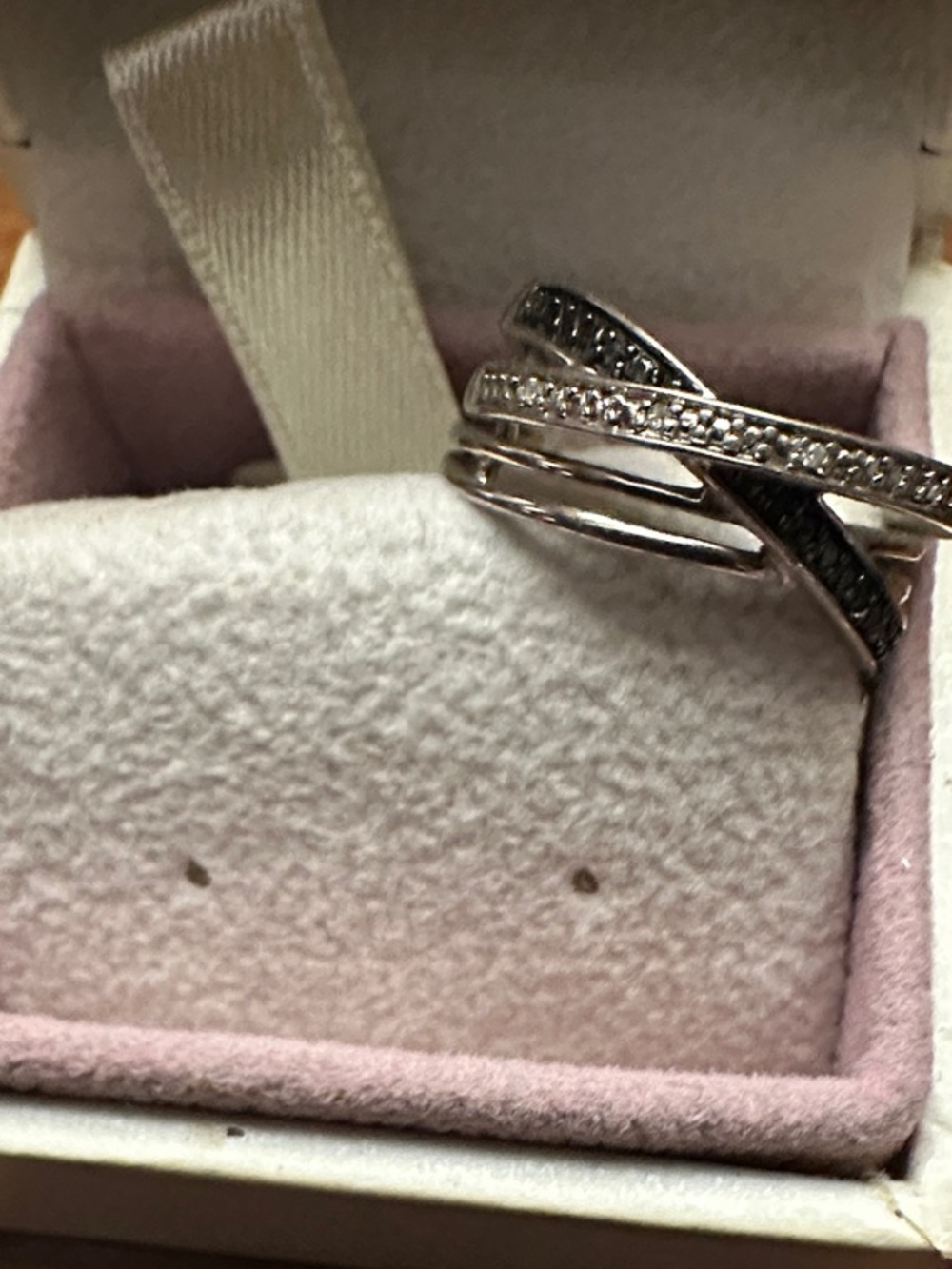 Sterling Crisscross Multi-Band Ring with black and white DiamondAccents - Silver